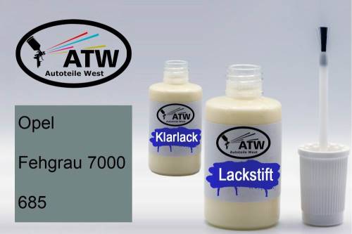 Opel, Fehgrau 7000, 685: 20ml Lackstift + 20ml Klarlack - Set, von ATW Autoteile West.